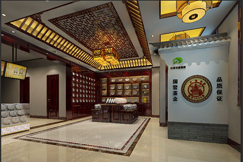 革吉古朴典雅的中式茶叶店大堂设计效果图
